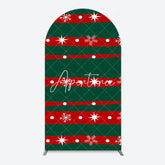 Aperturee - Aperturee Green Red Christmas Vibe Stripe Snow Arch Backdrop
